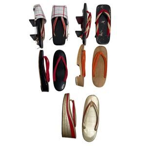 Vintage Japanese Wooden Geta & Zori Sandal Collection 5 Pairs Traditional Shoes